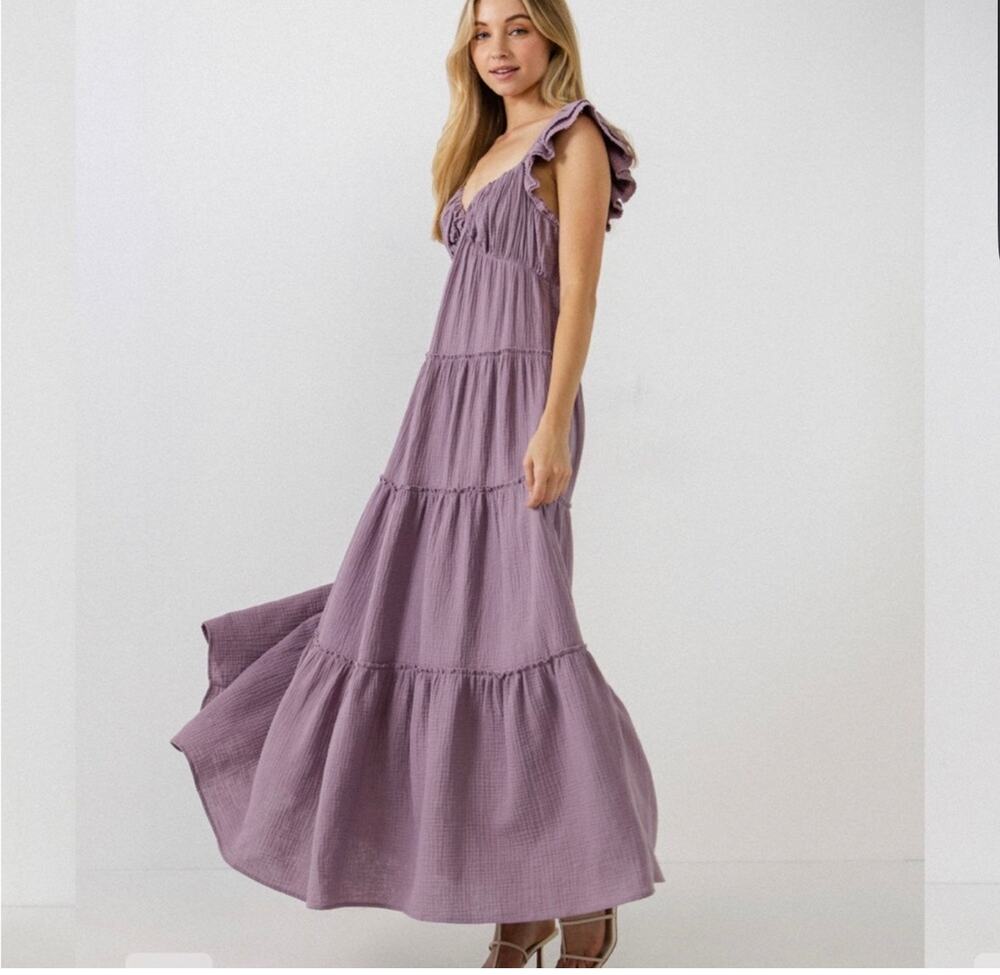 New free the rose’s cotton purple maxi dress gauze sz S